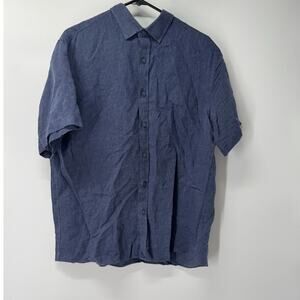 UNTUCKit Men's Large Blue Linen Button Down Short Sleeve Shirt Wrinkle Resistant